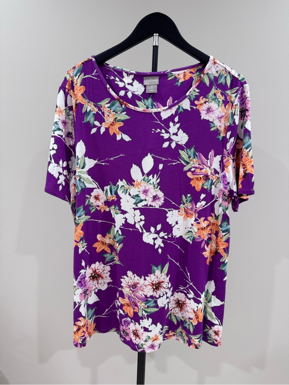 Chico's Purple Floral Short-Sleeve Tee
